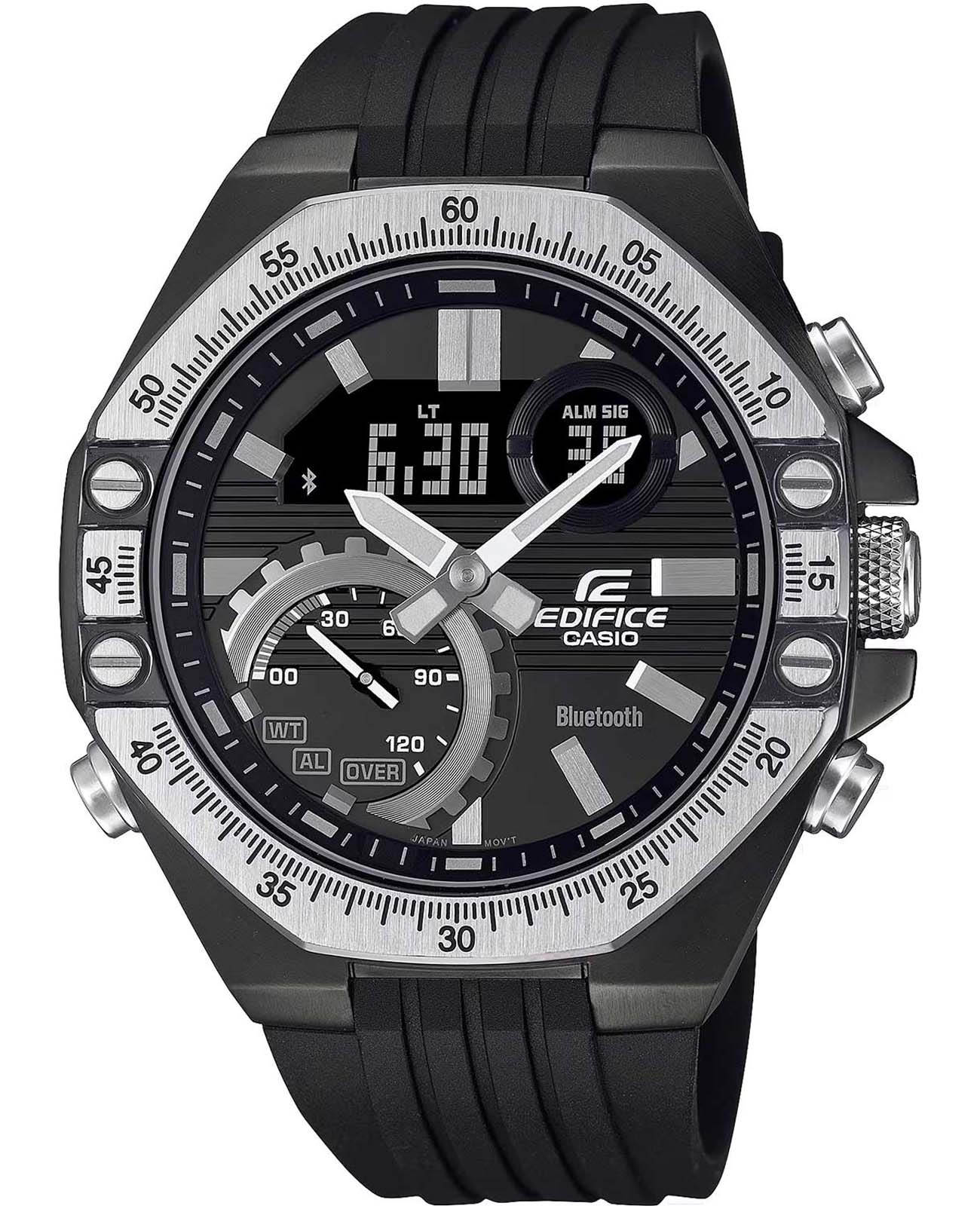 Casio Casio Edifice ECB-10TP-1ADF (ECB-10TP-1A) ECB ECB-10TP-1A кварцевые мужские часы черный циферблат, браслет полимер — вид спереди