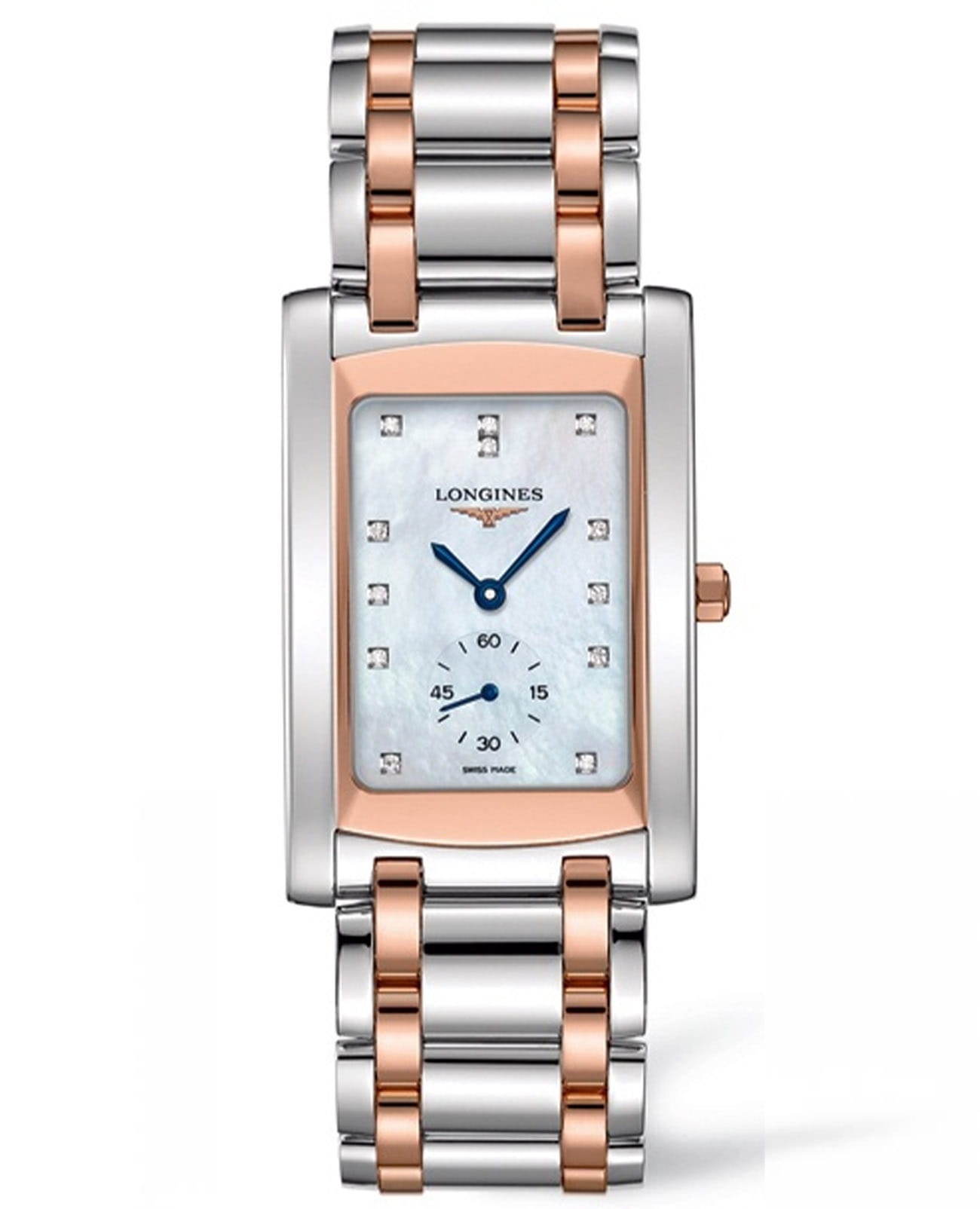 Longines Longines DolceVita L5.655.5.88.7  L56555887 кварцевые женские часы белый циферблат, браслет нержавеющая сталь + золото 18к — вид спереди