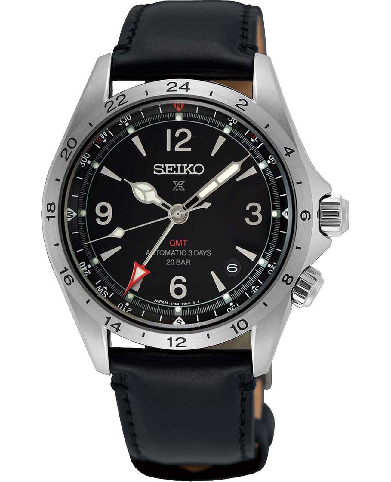 Seiko Seiko Prospex Alpinist SPB379 Alpinist SPB379 механические мужские часы черный циферблат, браслет кожаный — вид спереди