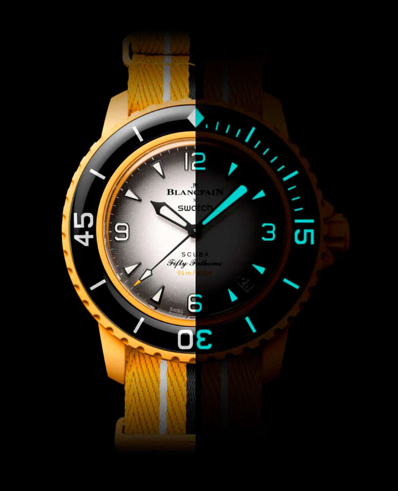 Swatch Swatch x Blancpain Pacific Ocean SO35P100C механические мужские часы часы крупный план серый циферблата
