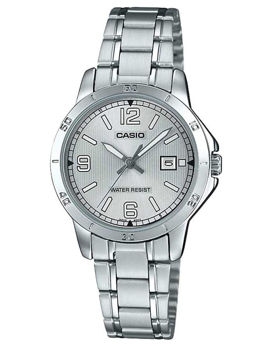 Casio Casio Collection LTP-V004D-7B2  LTP-V004D-7B2 кварцевые женские часы серебристый циферблат, браслет нержавеющая сталь — вид спереди