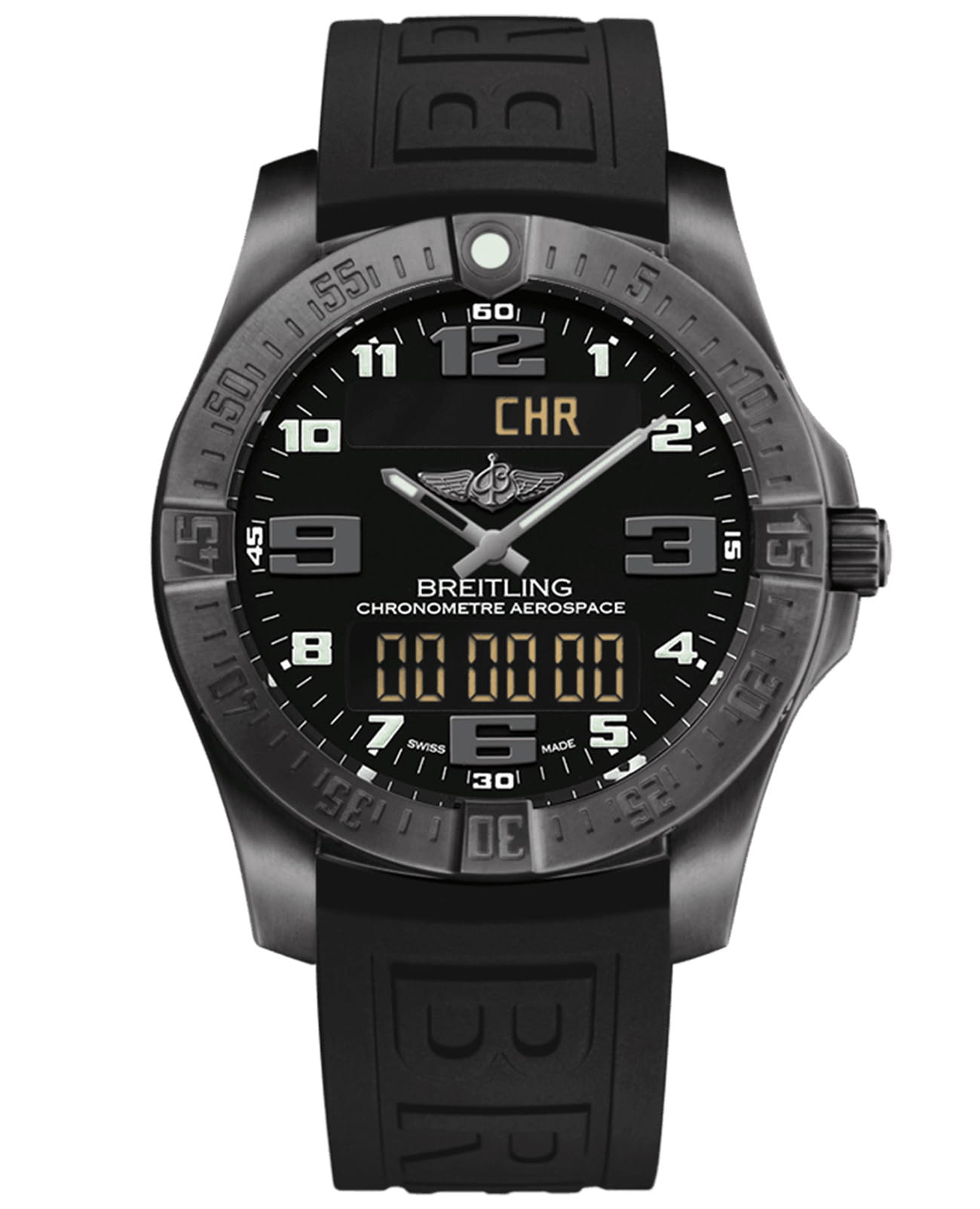Breitling Breitling Aerospace EVO V79363101B1S1  V79363101B1S1 кварцевые мужские часы черный циферблат, браслет каучук — вид спереди