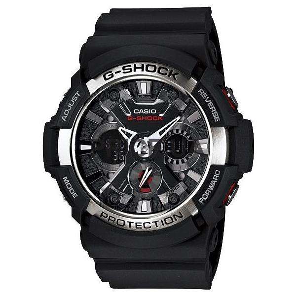 Casio Casio G-Shock GA-200-1A GA GA-200-1A электронные мужские часы черный циферблат, браслет пластик — вид спереди