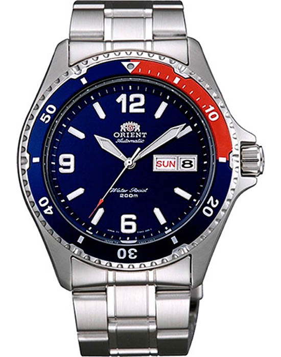 Orient Orient Diving Sports Automatic AA02009D  AA02009D механические мужские часы синий циферблат, браслет нержавеющая сталь — вид спереди