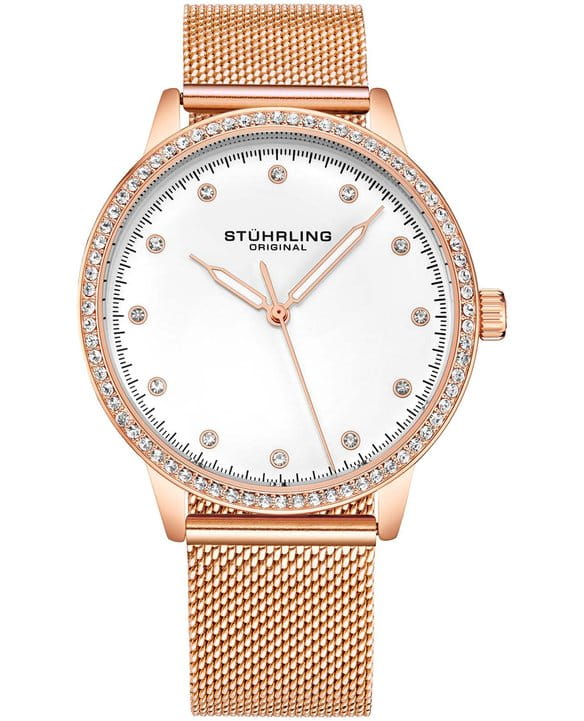 Stuhrling Stuhrling Dorset 3904.4  3904.4 кварцевые женские часы золотой циферблат, браслет нержавеющая сталь с pvd-покрытием — вид спереди