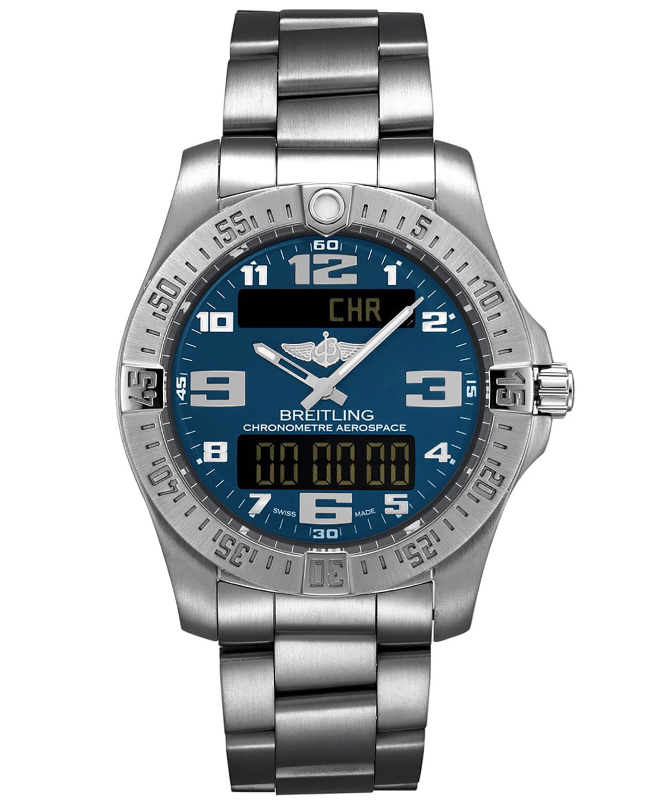 Breitling Breitling Aerospace EVO E79363101C1E1  E79363101C1E1 кварцевые мужские часы синий циферблат, браслет титановый — вид спереди