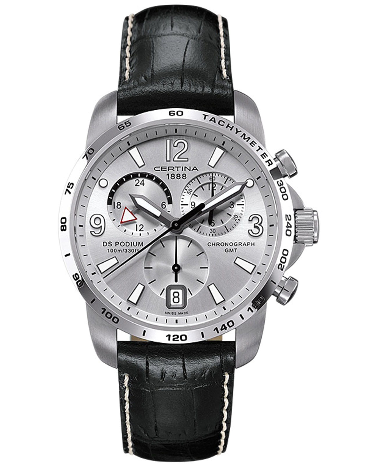 Certina Certina DS Podium C001.639.16.037.00  C0016391603700 кварцевые мужские часы серебристый циферблат, браслет кожаный — вид спереди