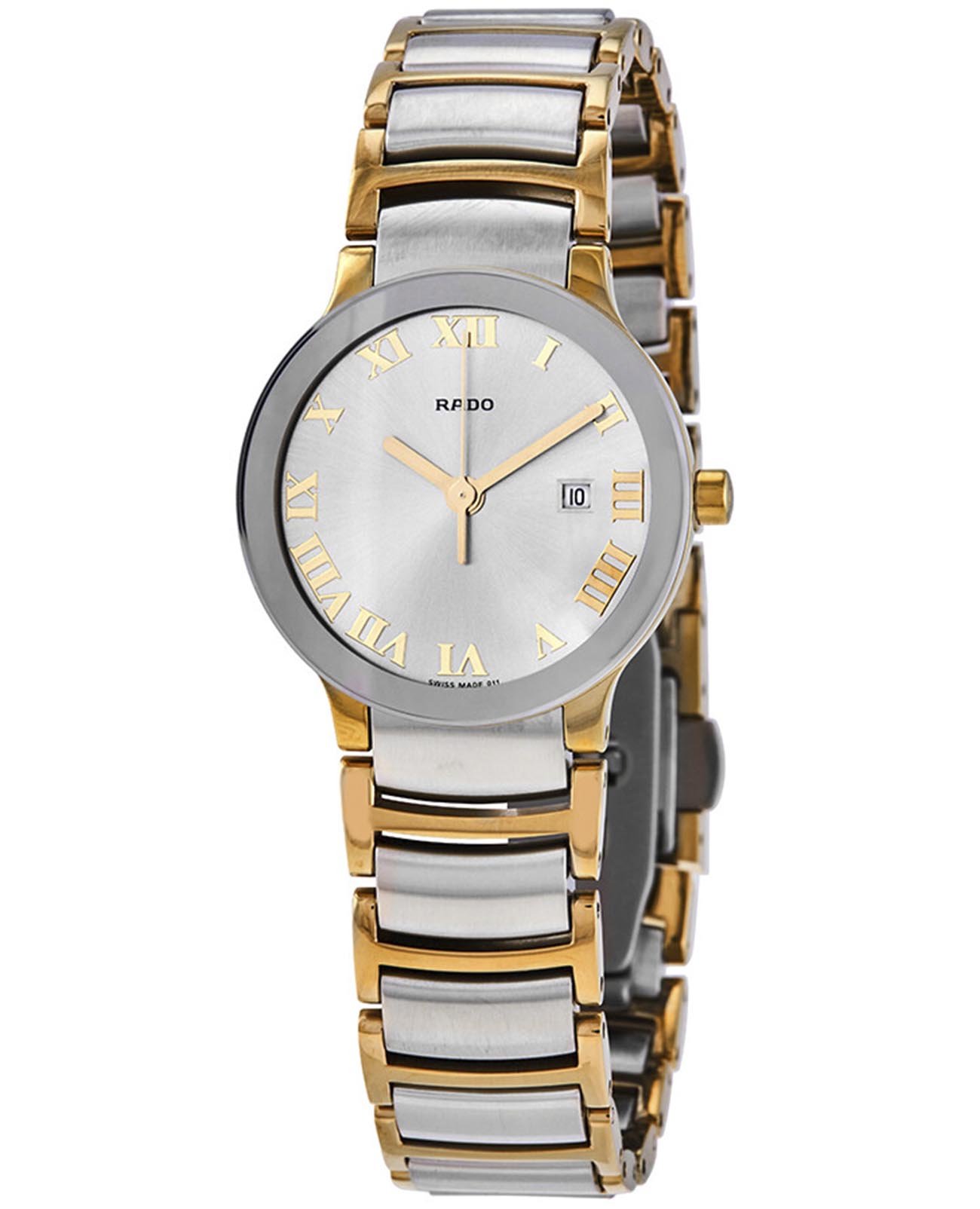 Rado Rado Centrix R30932113  R30932113 кварцевые женские часы серебристый циферблат, браслет нержавеющая сталь с pvd-покрытием — вид спереди