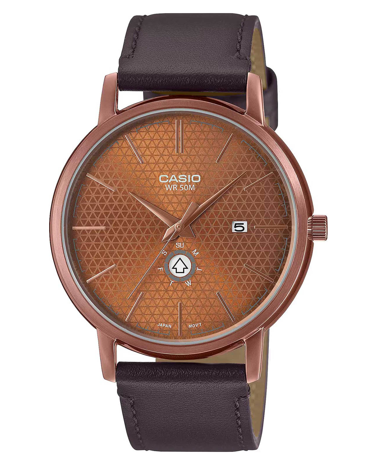 Casio Casio Collection MTP-B125RL-5A  MTP-B125RL-5A кварцевые мужские часы коричневый циферблат, браслет кожаный — вид спереди