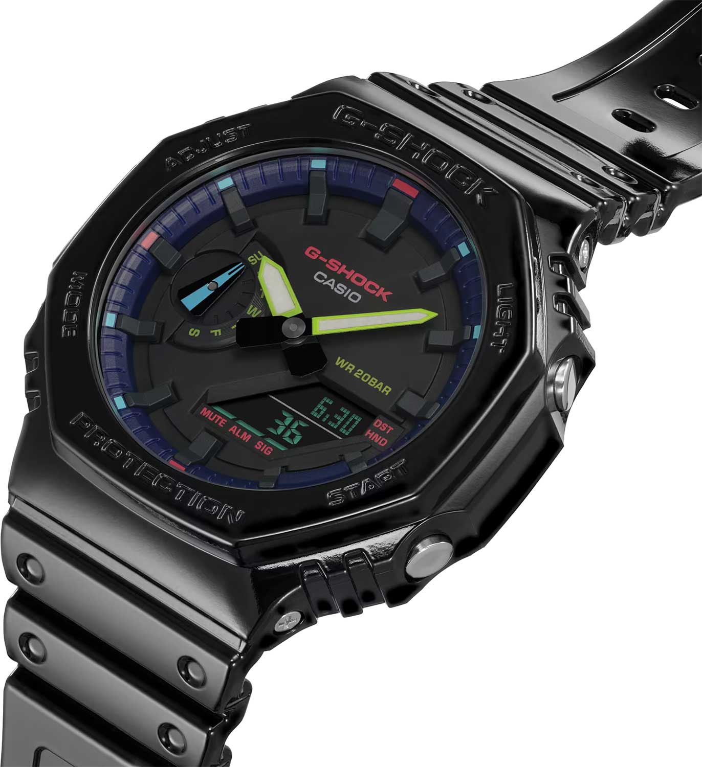 Оригинальные часы Casio Casio G-Shock GA-2100RGB-1ADR (GA-2100RGB-1A) электронные калибр механизма  общий вид