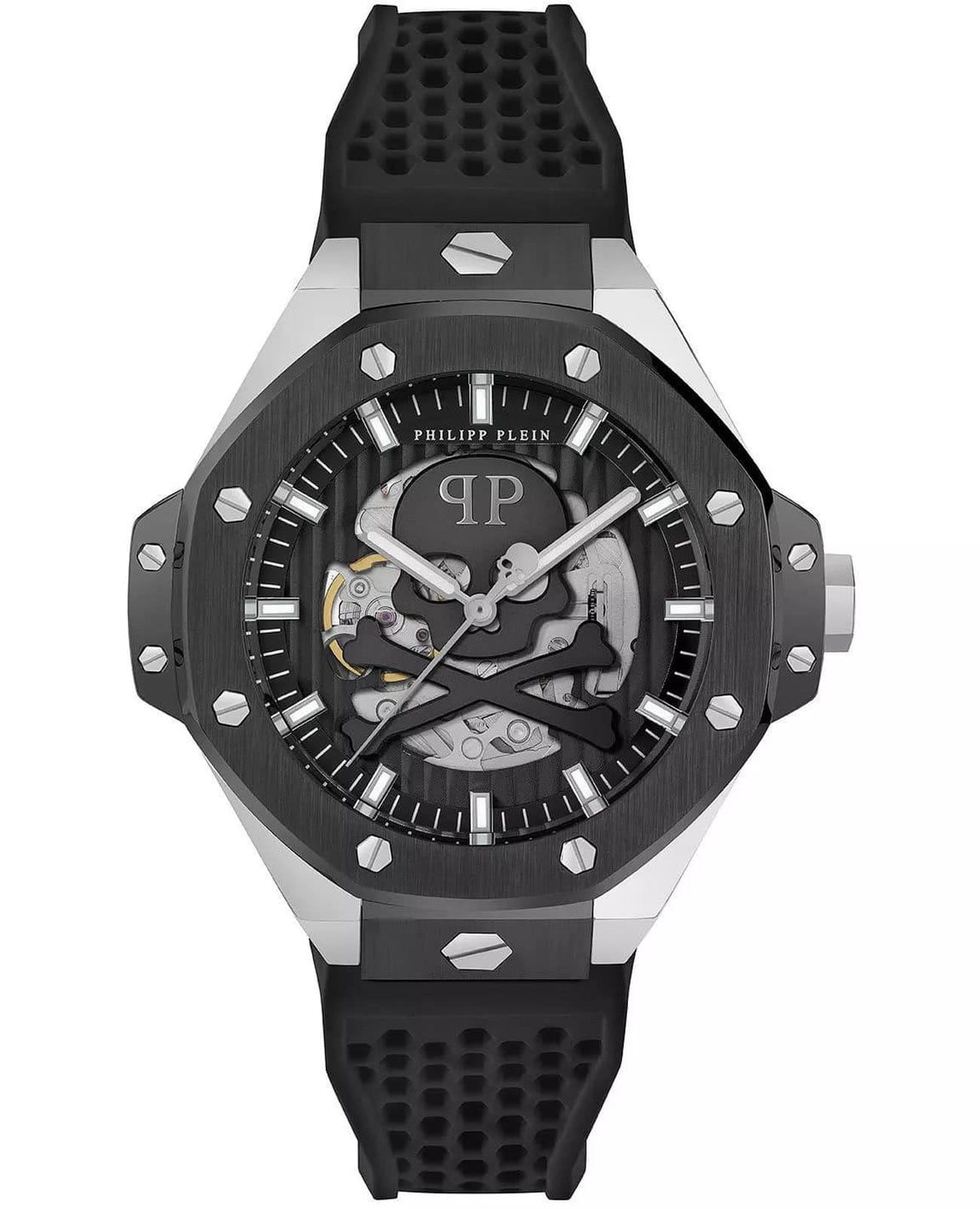 Philipp Plein Philipp Plein The Skull PWPFA0824  PWPFA0824 механические мужские часы черный циферблат, браслет силикон — вид спереди