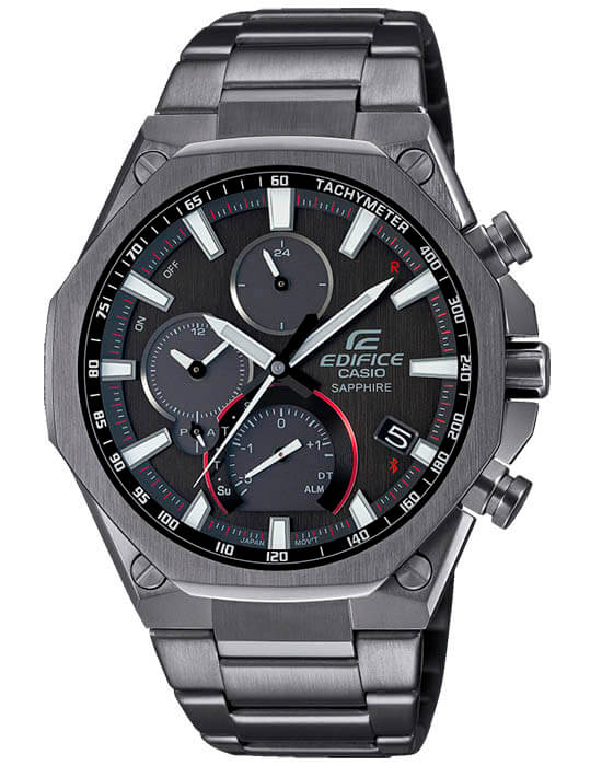 Casio Casio Edifice EQB-1100DC-1A EQB EQB-1100DC-1AER кварцевые мужские часы черный циферблат, браслет нержавеющая сталь — вид спереди