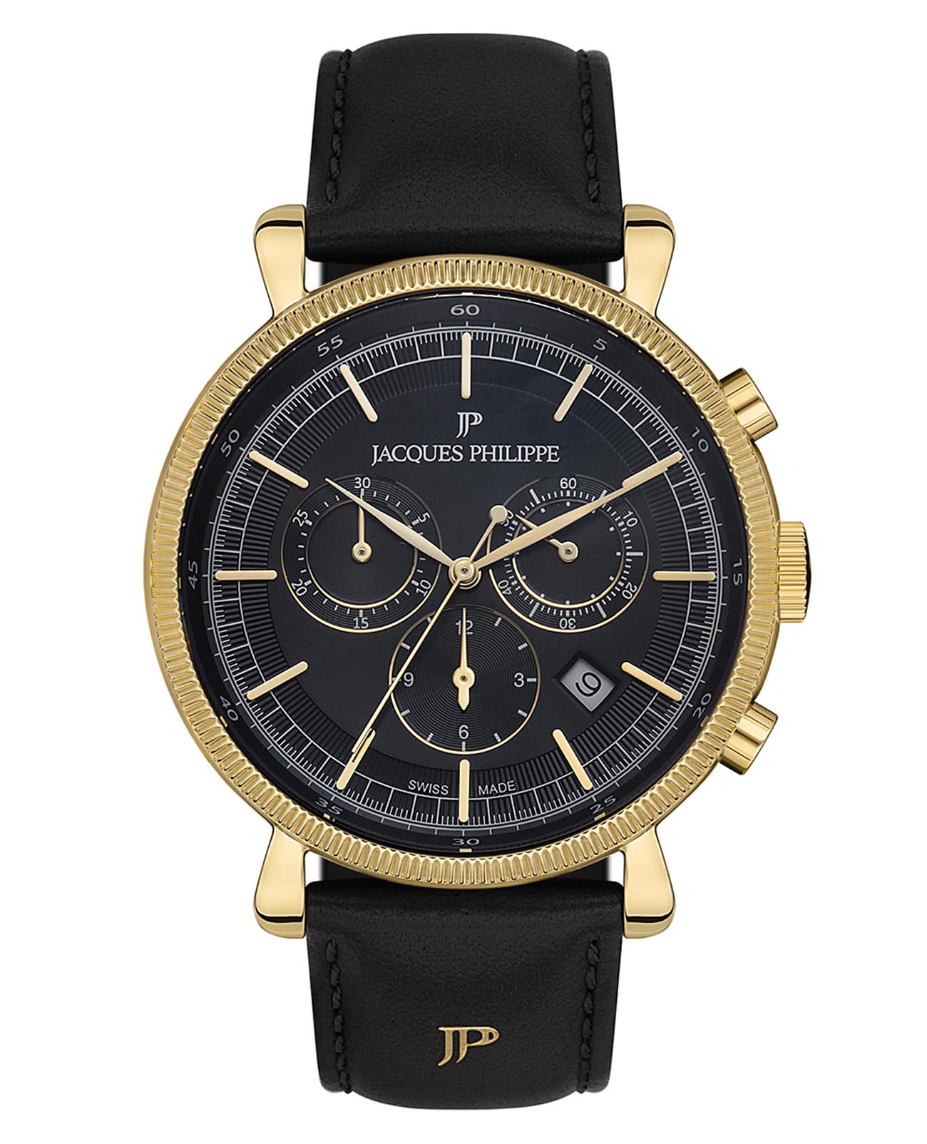 Jacques Philippe Jacques Philippe Vintage JPQGC192111  JPQGC192111 кварцевые мужские часы черный циферблат, браслет кожаный — вид спереди