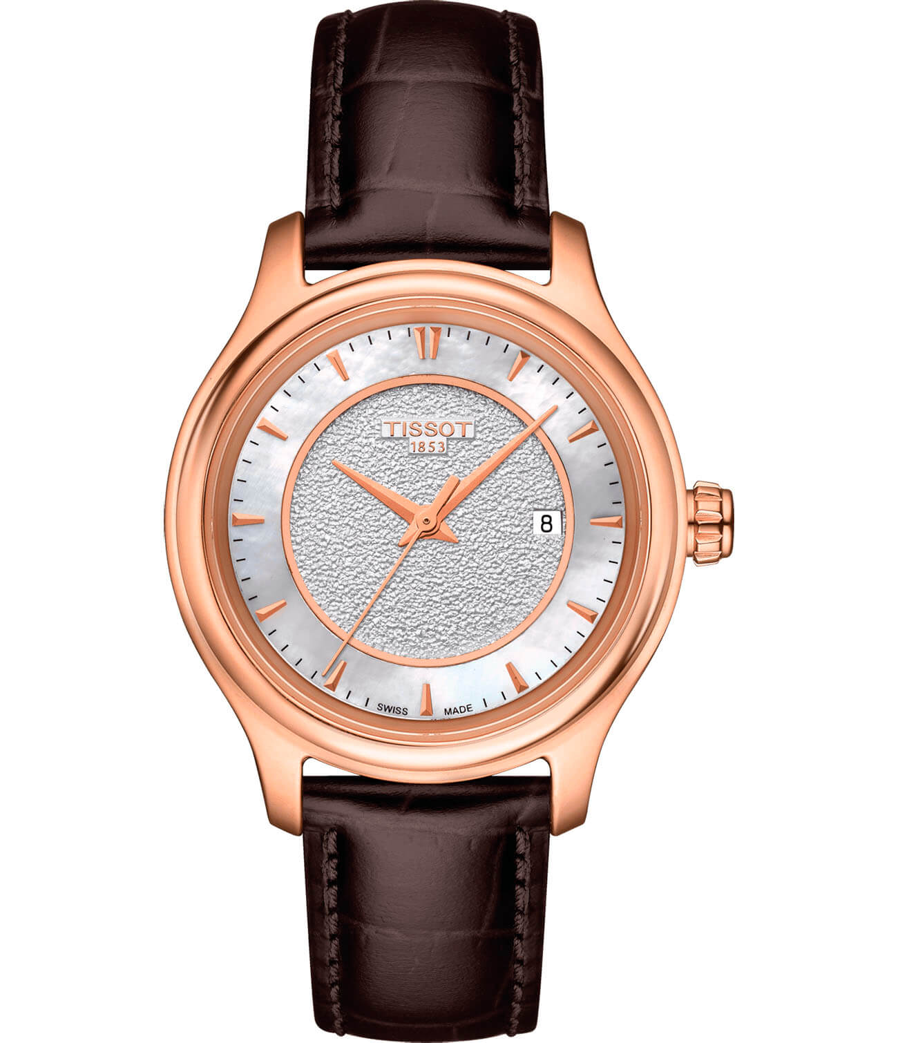 Tissot Tissot Fascination Lady 18K Gold T924.210.76.111.00  T9242107611100 кварцевые женские часы белый циферблат, браслет кожаный — вид спереди
