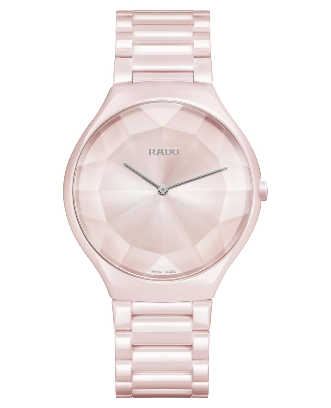Rado Rado True Thinline x Great Gardens of the World R27120402  R27120402 кварцевые женские часы розовый циферблат, браслет высокотехнологичная керамика — вид спереди