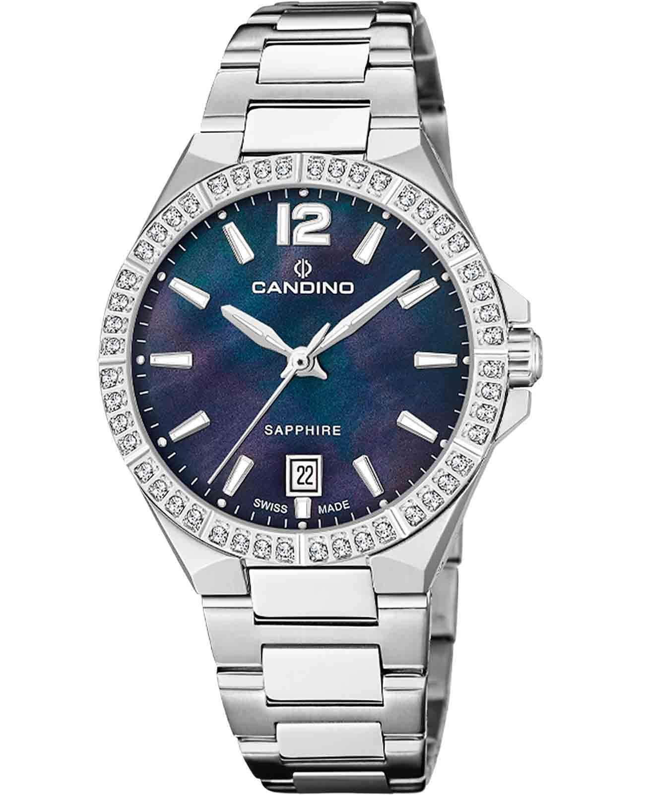 Candino Candino Lady Elegance Date C4760/C  C4760/C кварцевые женские часы синий циферблат, браслет нержавеющая сталь — вид спереди