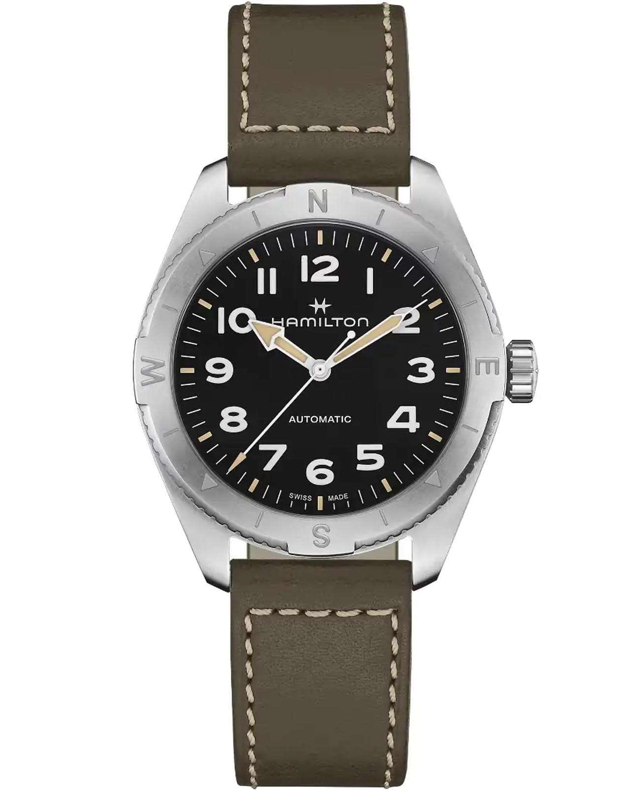 Hamilton Hamilton Khaki Field Expedition Auto H70315830  H70315830 механические мужские часы черный циферблат, браслет кожаный — вид спереди