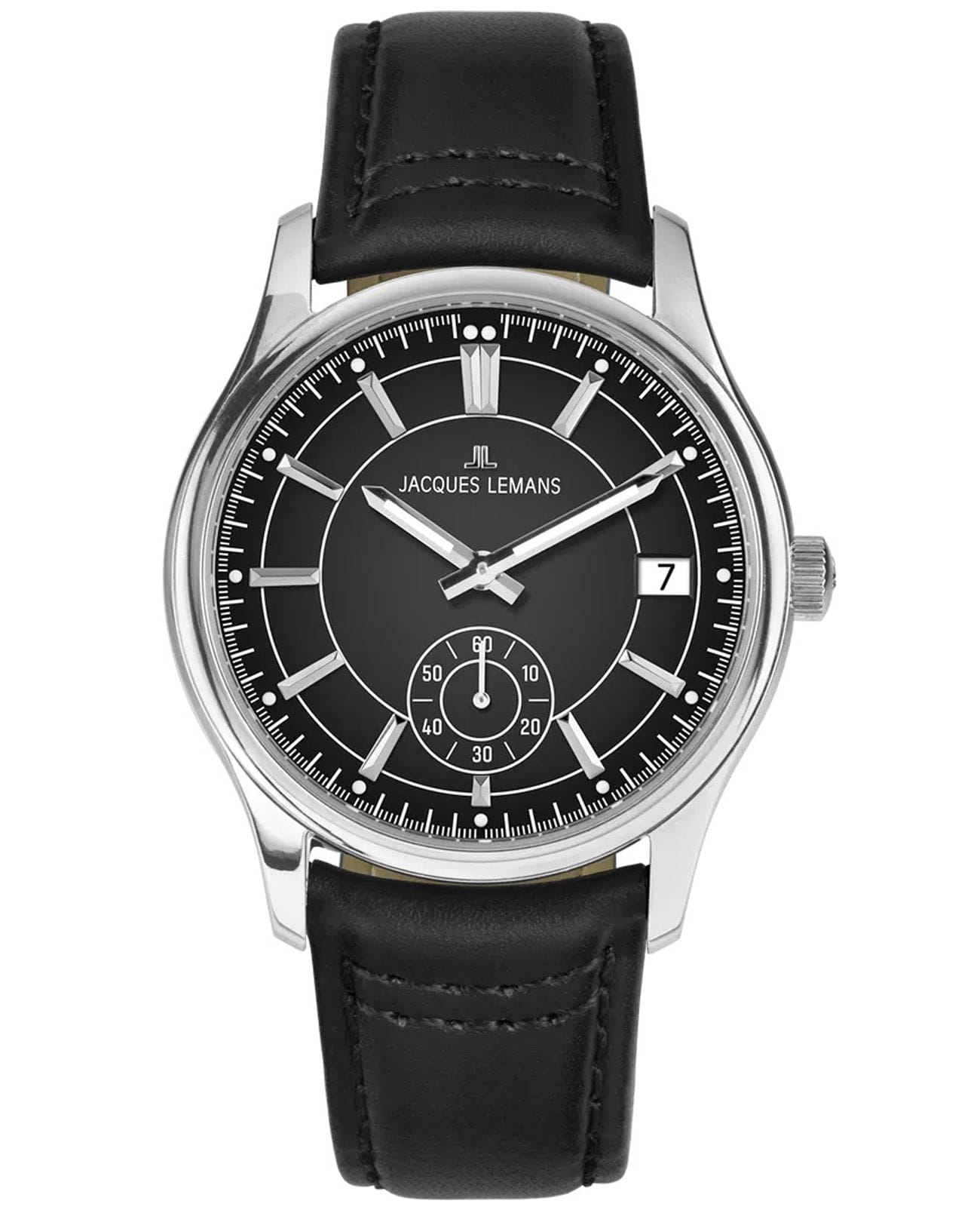 Jacques Lemans Jacques Lemans Derby 1-2197A  1-2197A кварцевые мужские часы черный циферблат, браслет кожаный — вид спереди