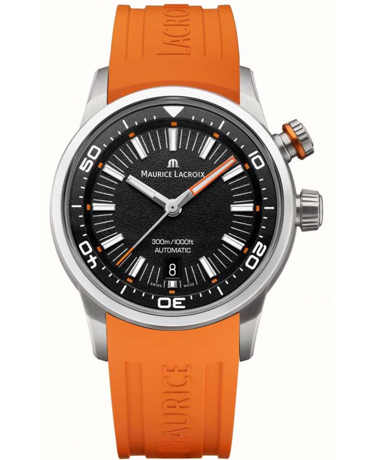 Maurice Lacroix Maurice Lacroix Pontos s diver  PT6248-SS00L-330-J  PT6248-SS00L-330-J механические мужские часы черный циферблат, браслет каучук — вид спереди