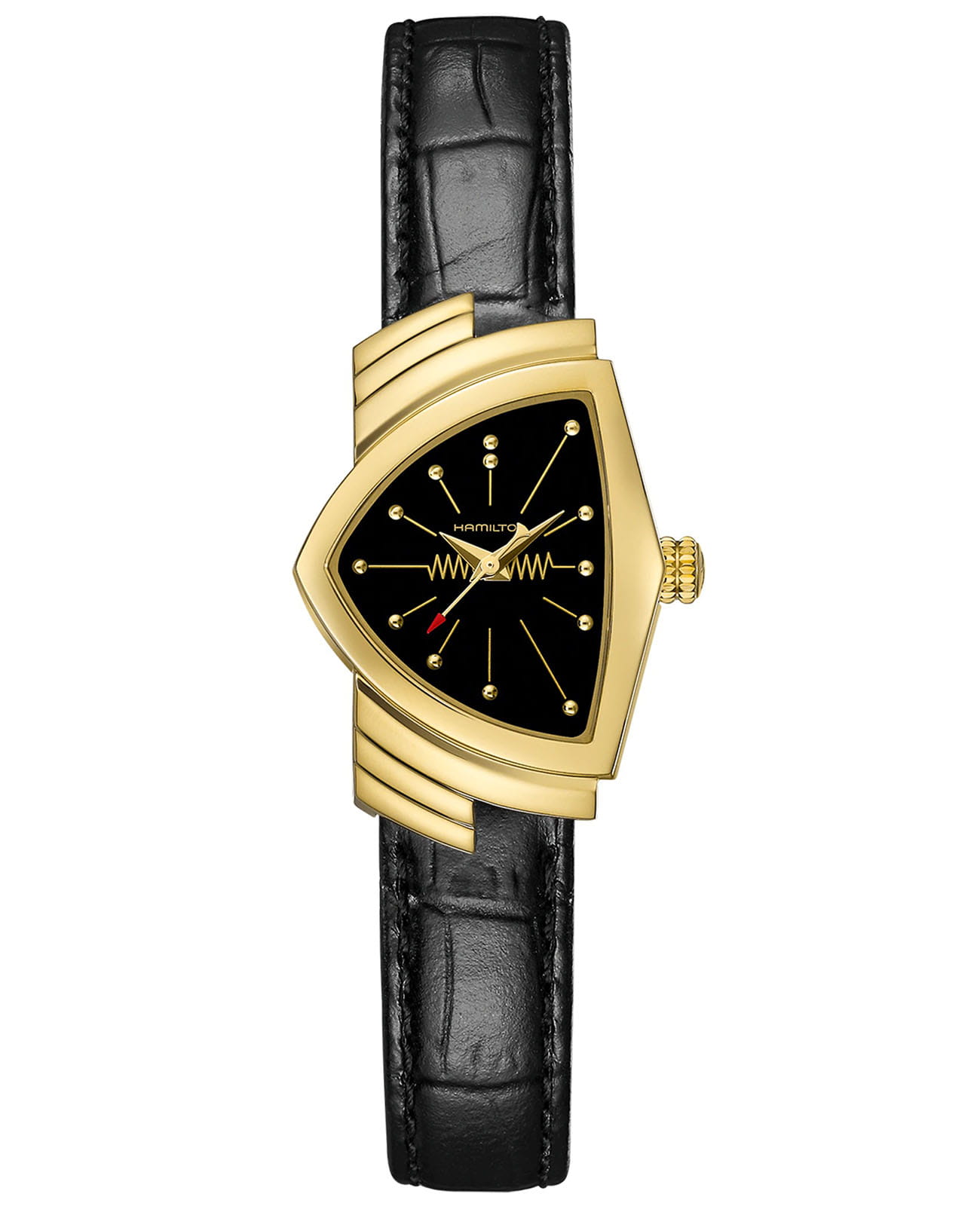 Hamilton Hamilton Ventura Quartz H24101731  H24101731 кварцевые мужские часы черный циферблат, браслет кожаный — вид спереди