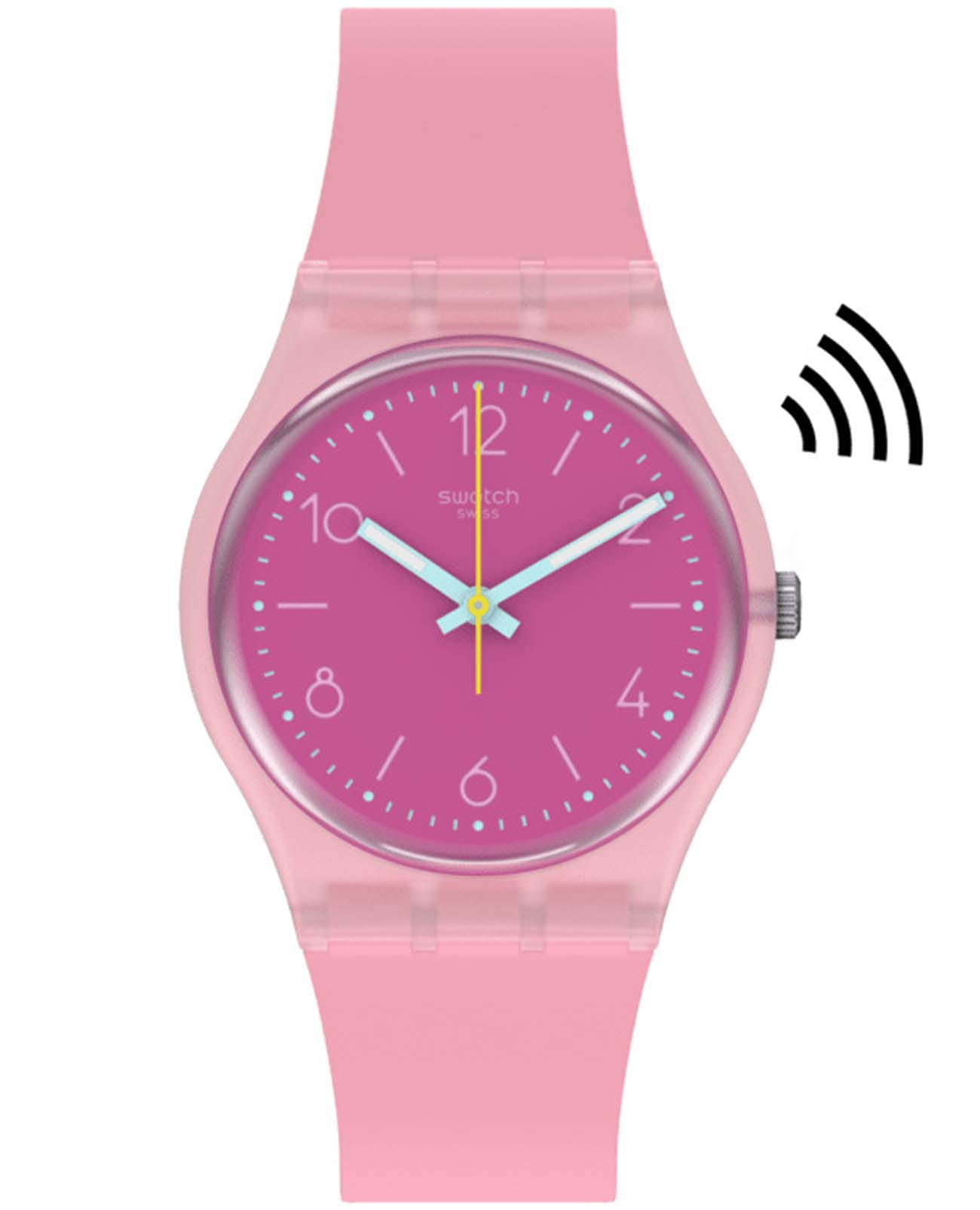 Swatch Swatch Gent Swatch Pay! SVHP101-5300  SVHP101-5300 кварцевые женские часы розовый циферблат, браслет силикон — вид спереди