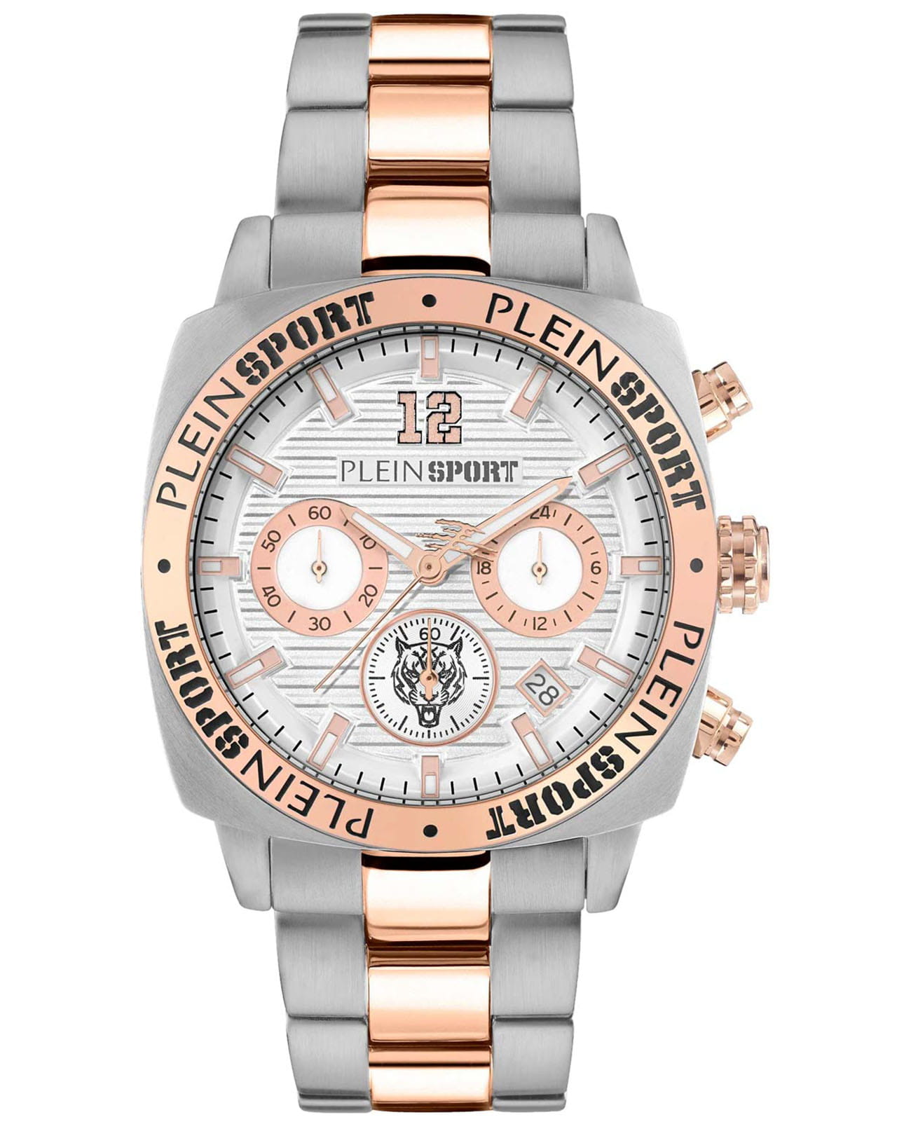 Plein Sport Plein Sport Wildcat PSGBA1423  PSGBA1423 кварцевые мужские часы белый циферблат, браслет сталь с ip покрытием — вид спереди