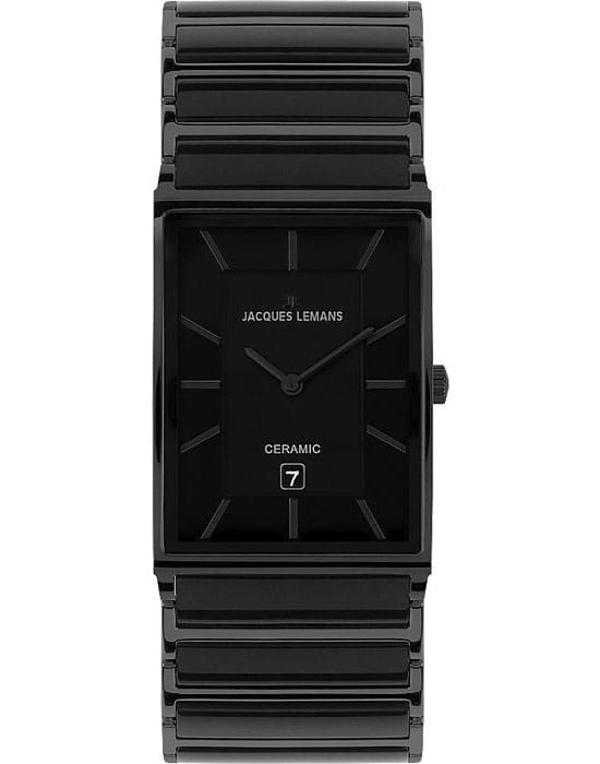 Jacques Lemans Jacques Lemans 1-1593B  1-1593B кварцевые мужские часы черный циферблат, браслет сталь + pvd + керамика — вид спереди
