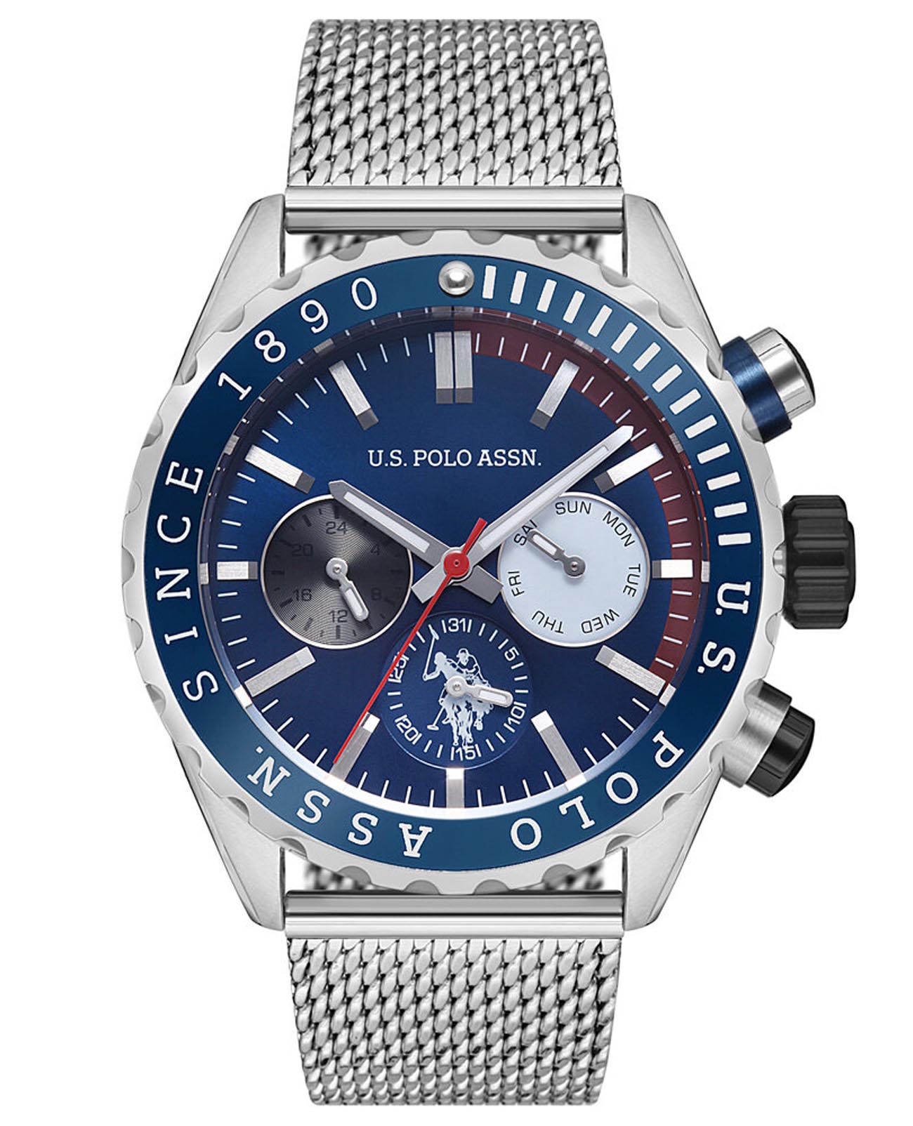 U.S. Polo Assn. U.S. Polo Assn. Crossing USPA1025-02  USPA1025-02 кварцевые мужские часы синий циферблат, браслет нержавеющая сталь — вид спереди