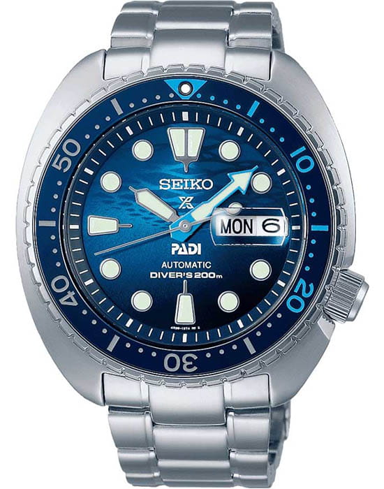 Seiko Seiko Prospex SRPK01K1 PADI SRPK01K1 кварцевые мужские часы синий циферблат, браслет нержавеющая сталь — вид спереди