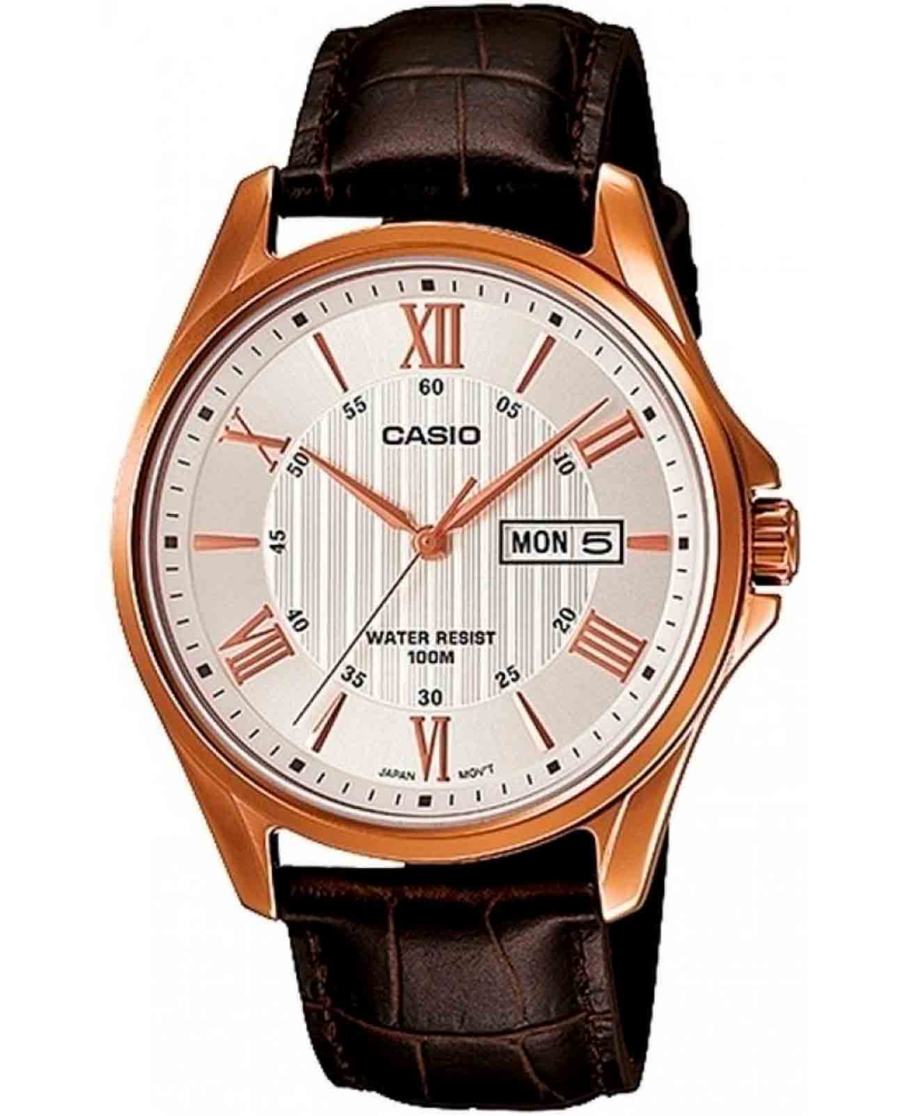 Casio Casio Collection MTP-1384L-7A  MTP-1384L-7A кварцевые мужские часы белый циферблат, браслет кожаный — вид спереди