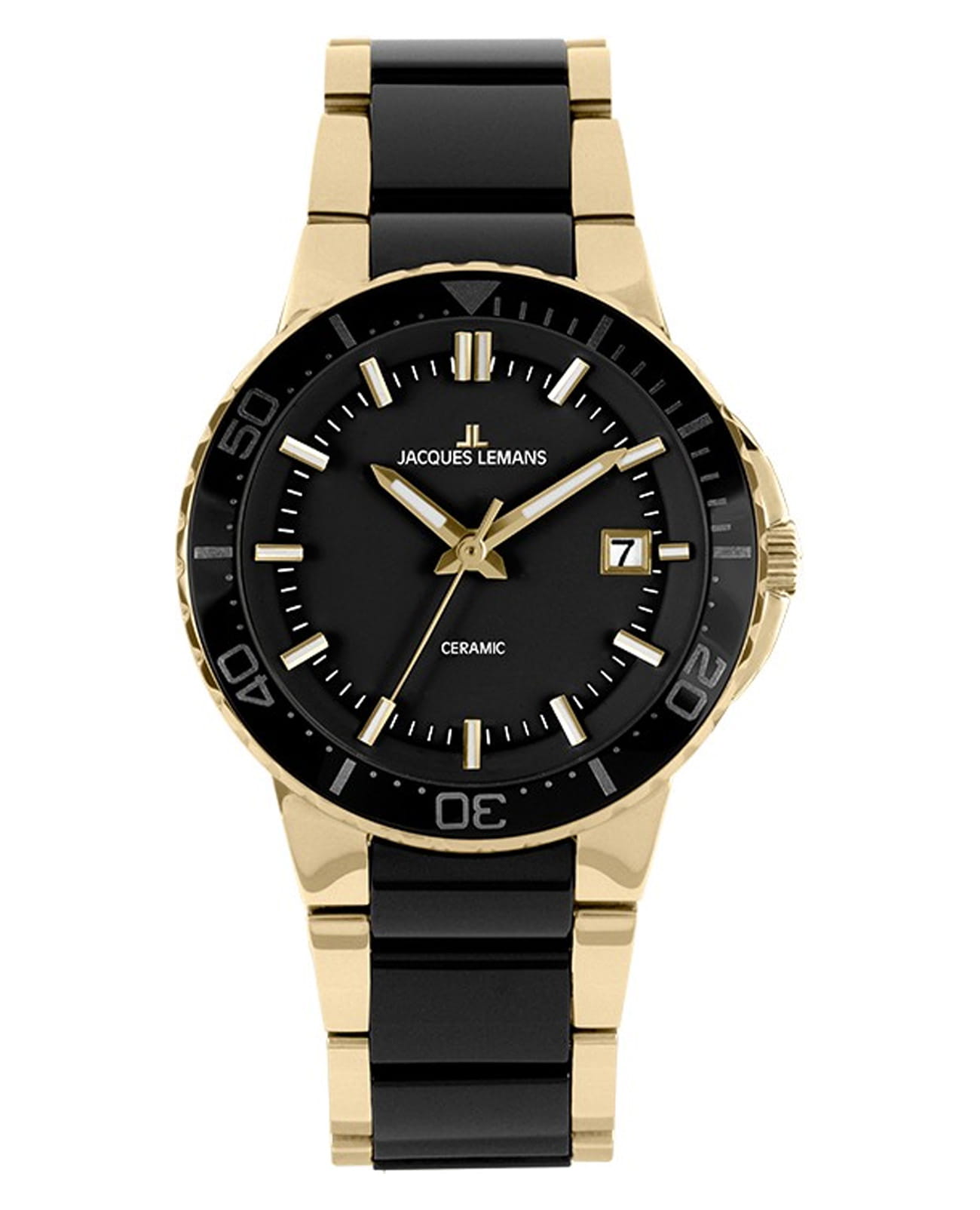 Jacques Lemans Jacques Lemans High Tech Ceramic 1-2165C  1-2165C кварцевые женские часы черный циферблат, браслет сталь + керамические вставки — вид спереди