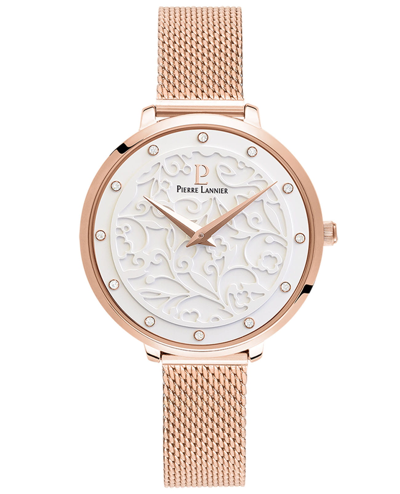 Pierre Lannier Pierre Lannier Eolia 039L908  039L908 кварцевые женские часы белый циферблат, браслет нержавеющая сталь с pvd-покрытием — вид спереди