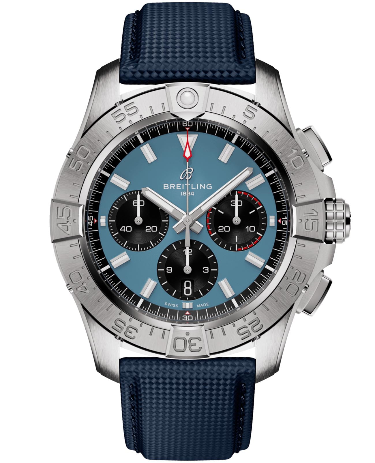 Breitling Breitling Avenger B01 Chronograph 44 AB0147101C1X1  AB0147101C1X1 механические мужские часы голубой циферблат, браслет кожаный — вид спереди