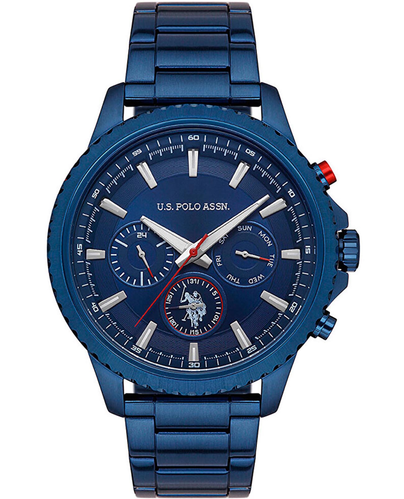U.S. Polo Assn. U.S. Polo Assn. Crossing USPA1034-04  USPA1034-04 кварцевые мужские часы синий циферблат, браслет нержавеющая сталь с ip-покрытием — вид спереди