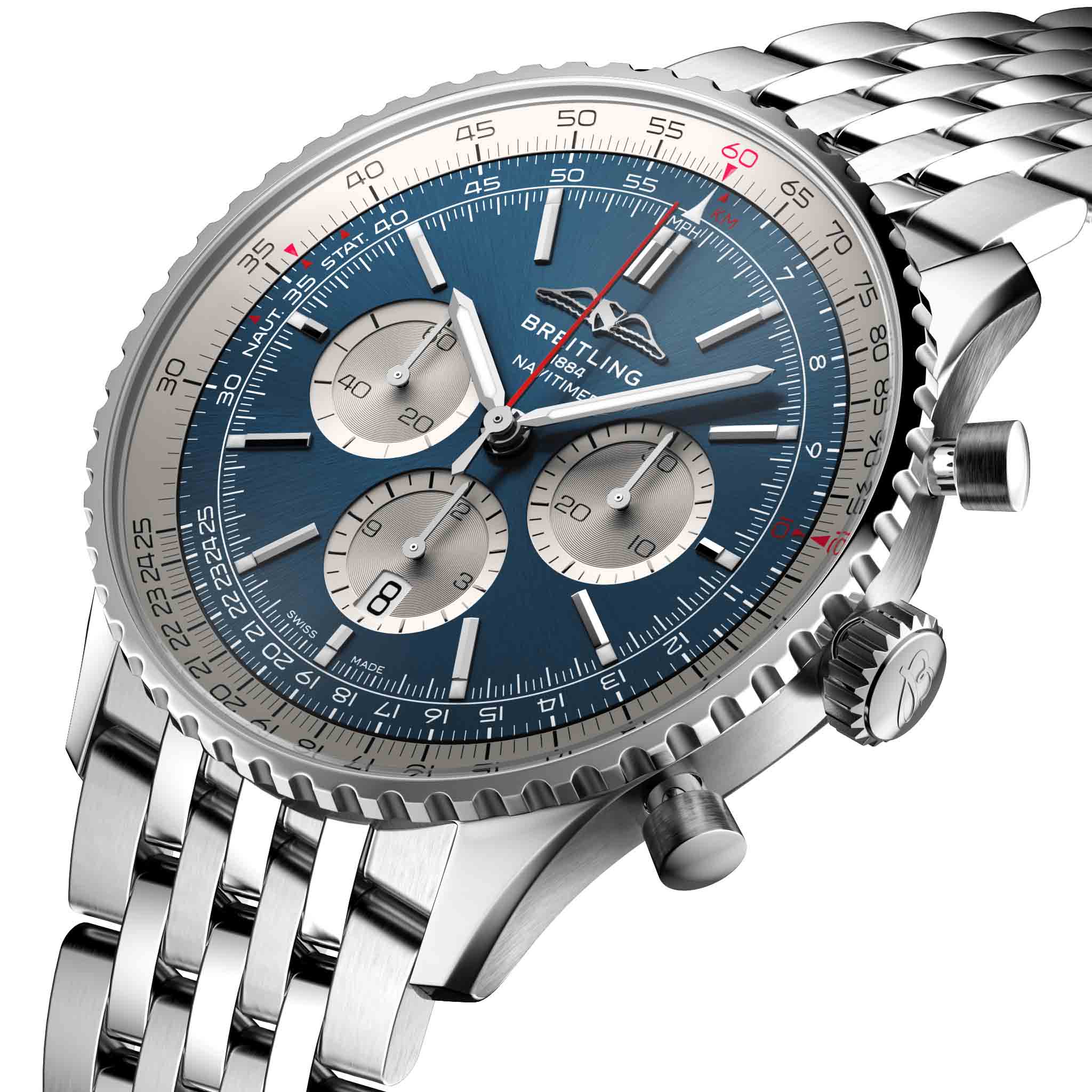 Breitling Breitling Navitimer B01 Chronograph 46 AB0137211C1A1 механические мужские часы часы крупный план синий циферблата