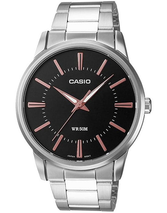 Casio Casio MTP-1303PD-1A3VEF  MTP-1303PD-1A3VEF кварцевые мужские часы черный циферблат, браслет нержавеющая сталь — вид спереди