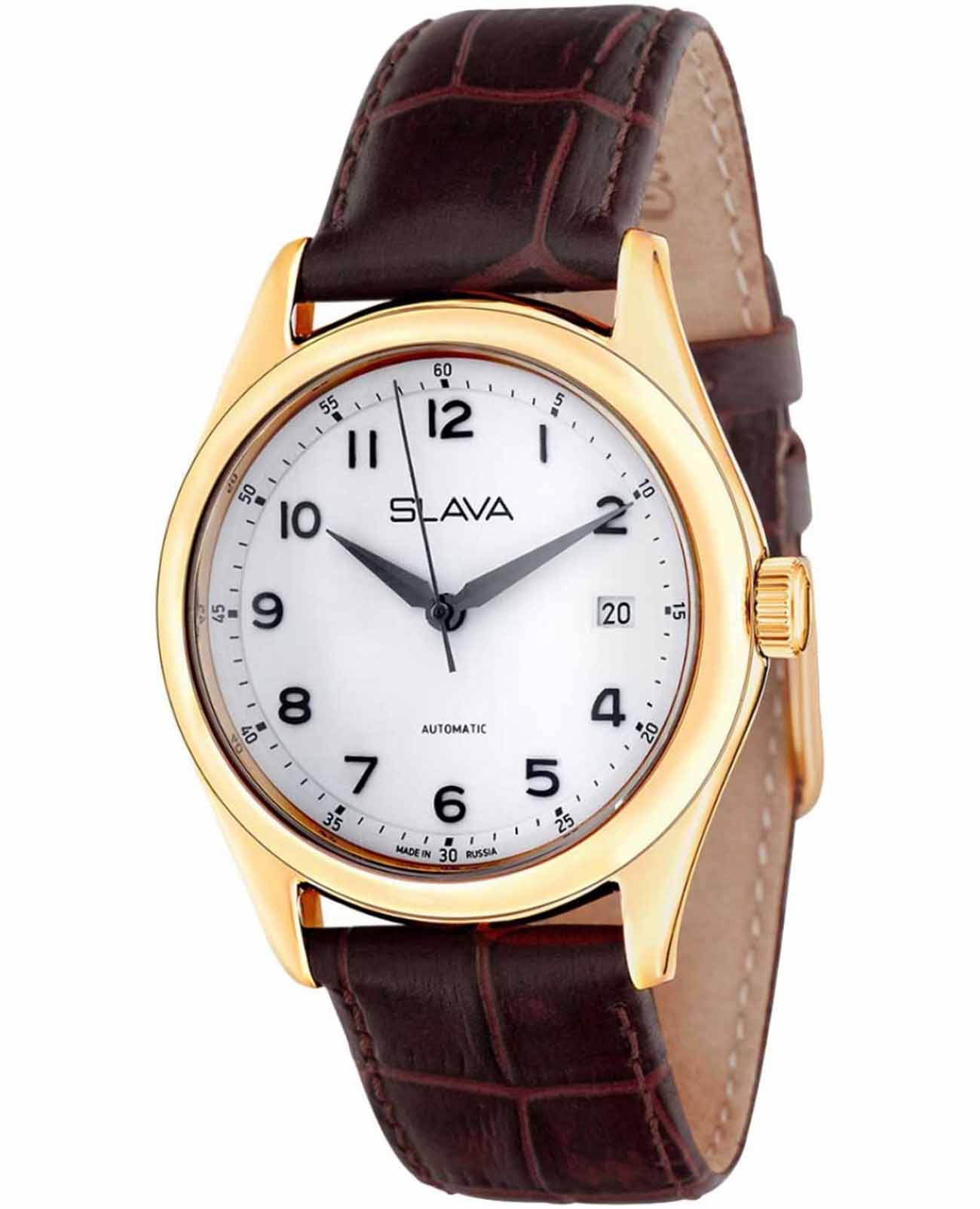 Слава Слава Сенат 1499269/300-8215  1499269/300-8215 механические мужские часы белый циферблат, браслет кожаный — вид спереди