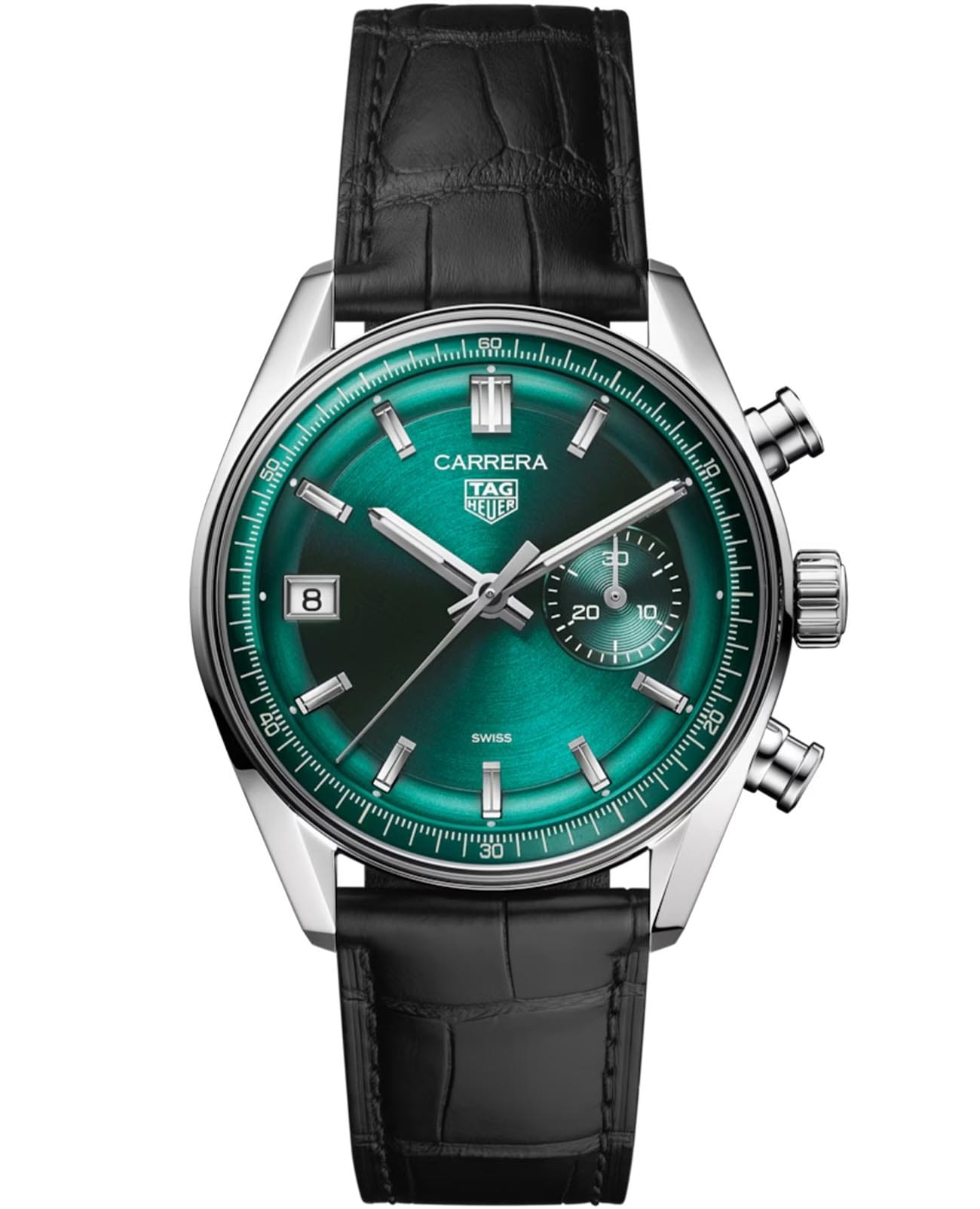 TAG Heuer TAG Heuer Carrera Chronograph CBS2211.FC6545  CBS2211.FC6545 механические мужские часы зеленый циферблат, браслет кожаный — вид спереди