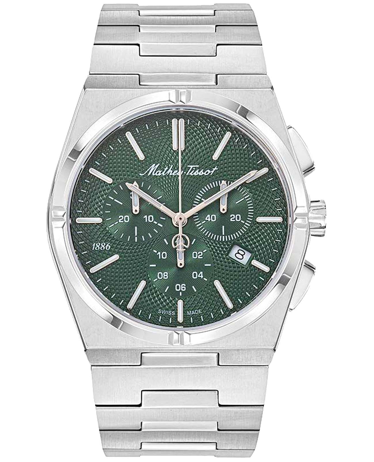 Mathey-Tissot Mathey-Tissot Zeus H118CHAV  H118CHAV кварцевые мужские часы зеленый циферблат, браслет нержавеющая сталь — вид спереди
