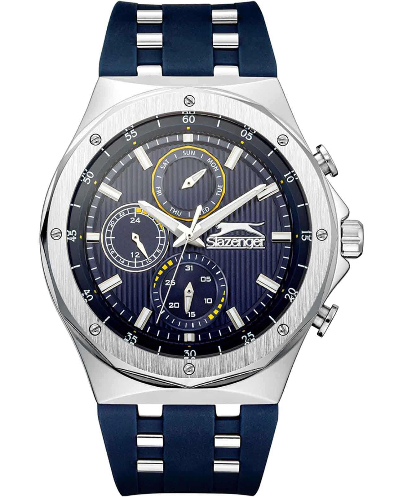 Slazenger Slazenger SL.09.2218.2.03  SL.09.2218.2.03 кварцевые мужские часы синий циферблат, браслет нержавеющая сталь + резина — вид спереди