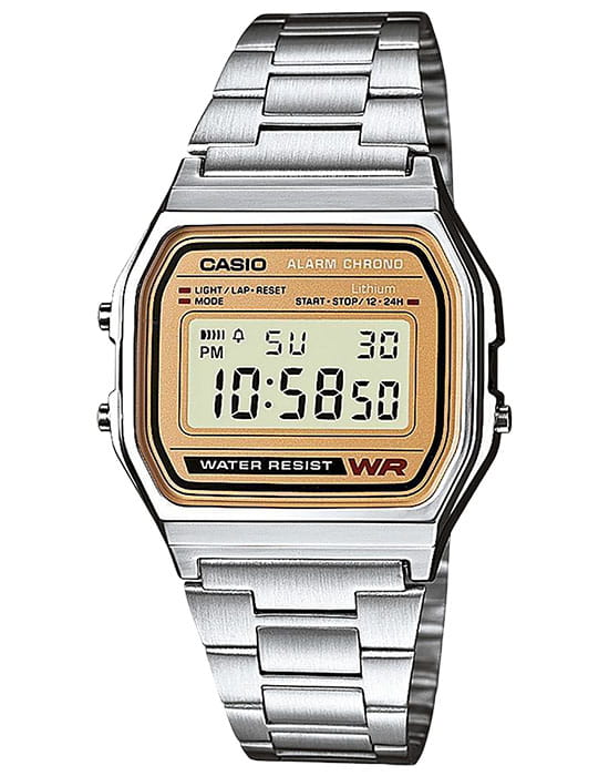Casio Casio A-158WEA-9  A-158WEA-9E кварцевые мужские часы голубой циферблат, браслет нержавеющая сталь — вид спереди