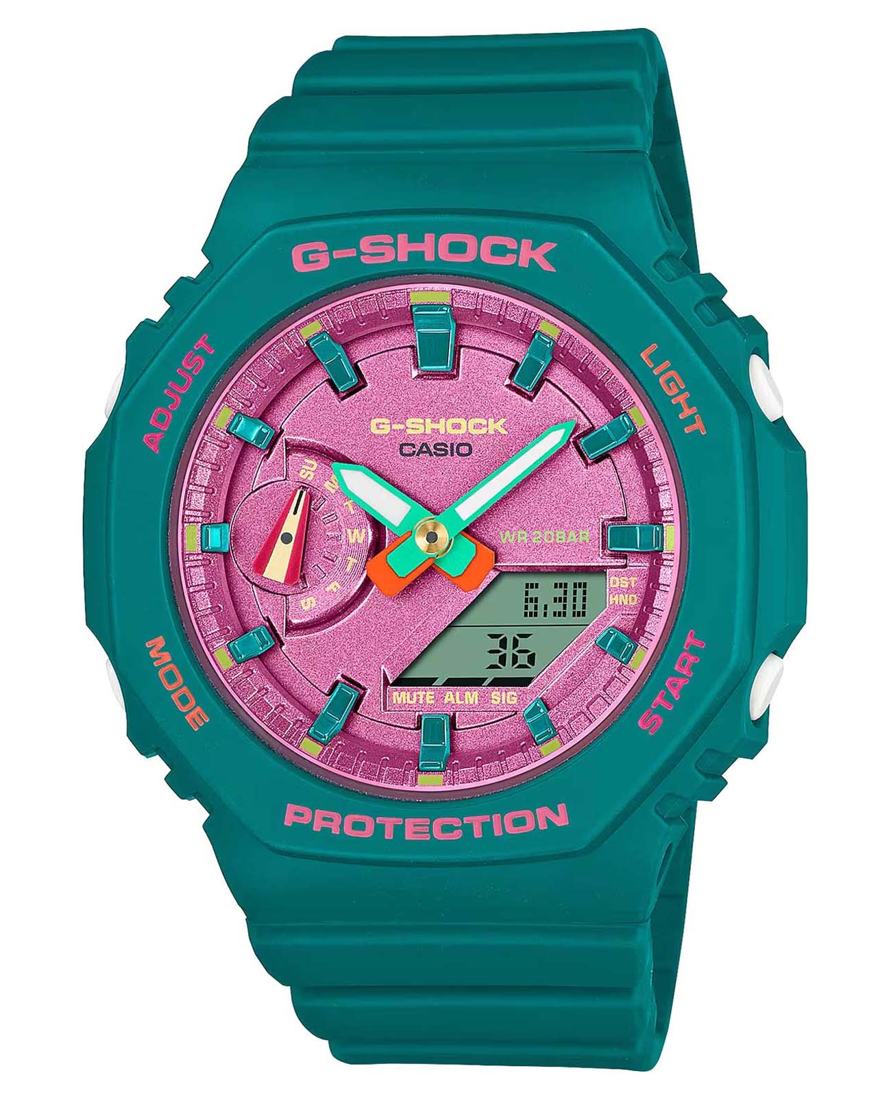 Casio Casio G-Shock GMA-S2100BS-3ADR (GMA-S2100BS-3A)  GMA-S2100BS-3A электронные женские часы розовый циферблат, браслет пластик — вид спереди