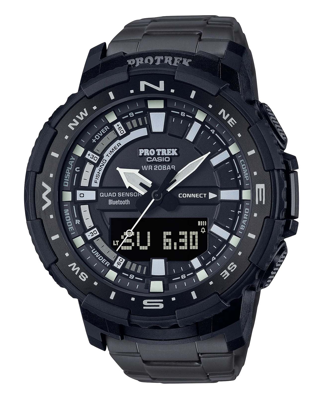 Casio Casio Pro Trek PRT-B70YT-1E PRT PRT-B70YT-1E кварцевые мужские часы черный циферблат, браслет титановый — вид спереди