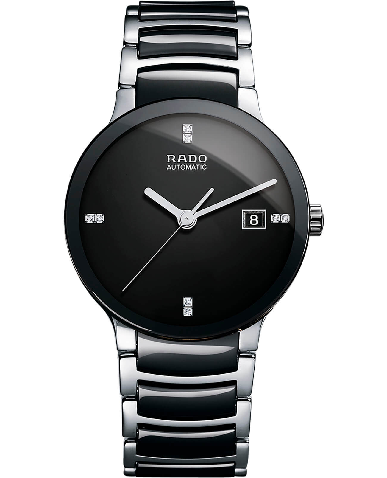 Rado Rado Centrix Automatic Diamonds R30941702 Automatic R30941702 механические мужские часы черный циферблат, браслет сталь + керамические вставки — вид спереди