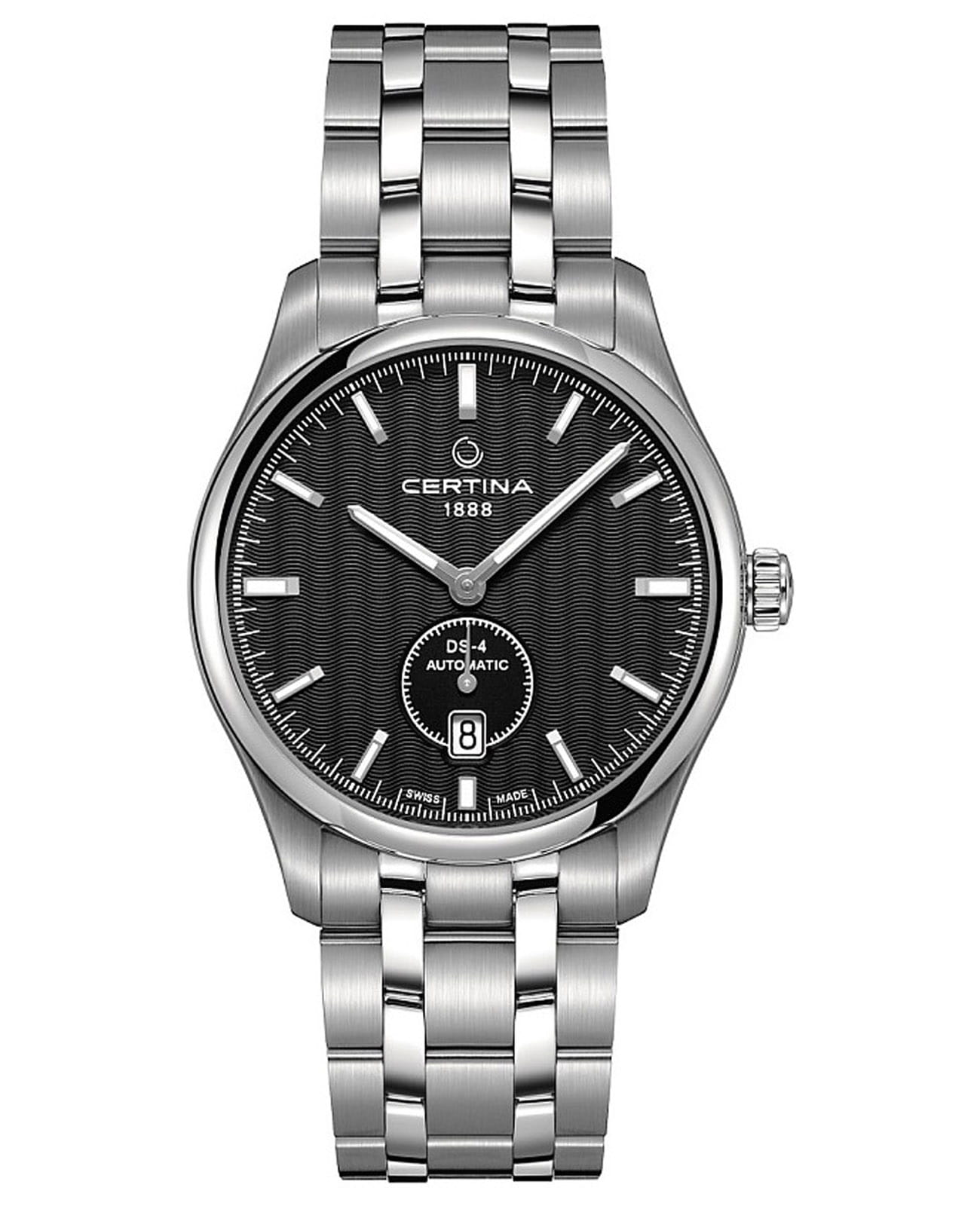 Certina Certina DS-4 C022.428.11.051.00  C0224281105100 механические мужские часы черный циферблат, браслет нержавеющая сталь — вид спереди