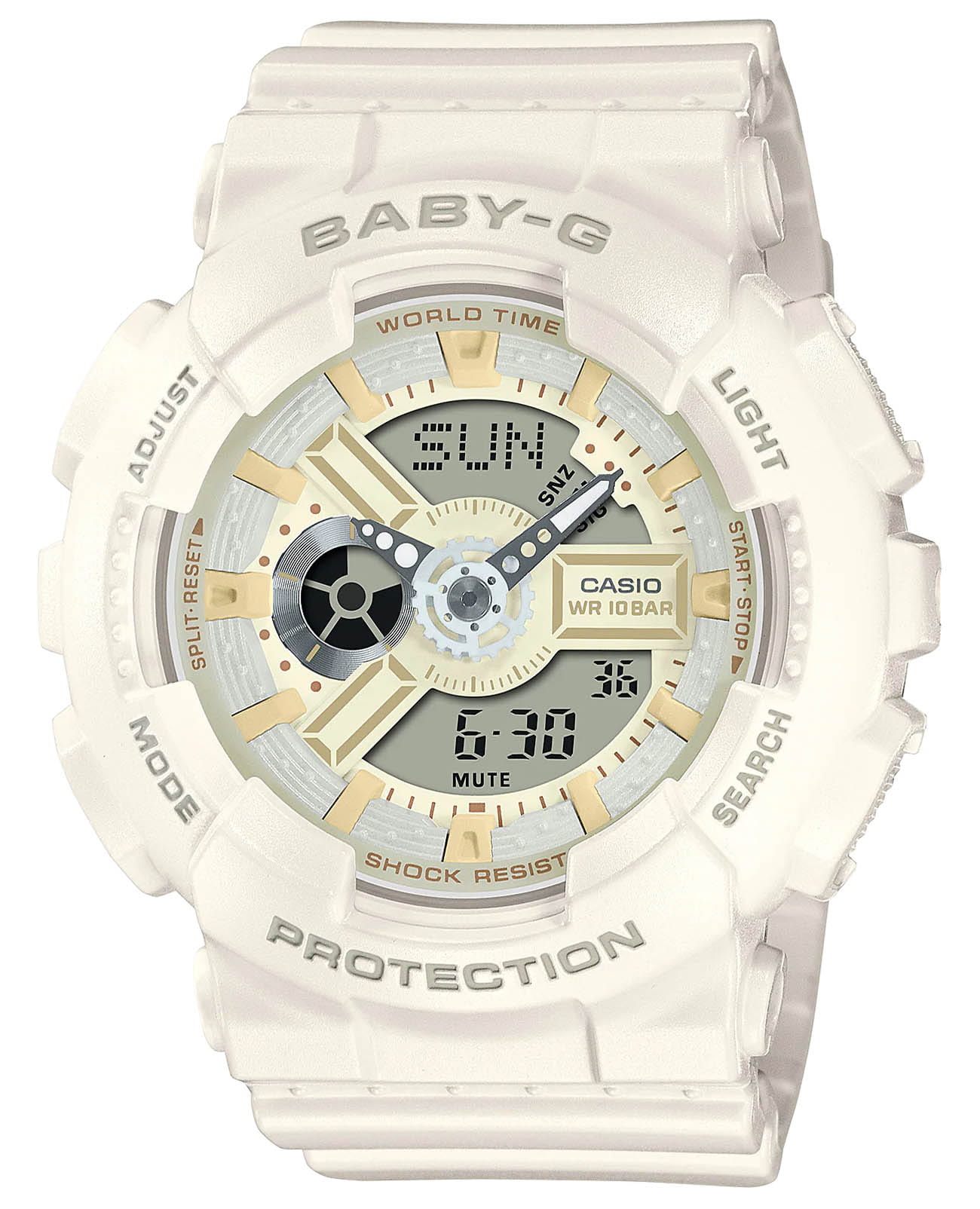 Casio Casio Baby-G BA-110XSW-7A  BA-110XSW-7A кварцевые женские часы белый циферблат, браслет пластик — вид спереди