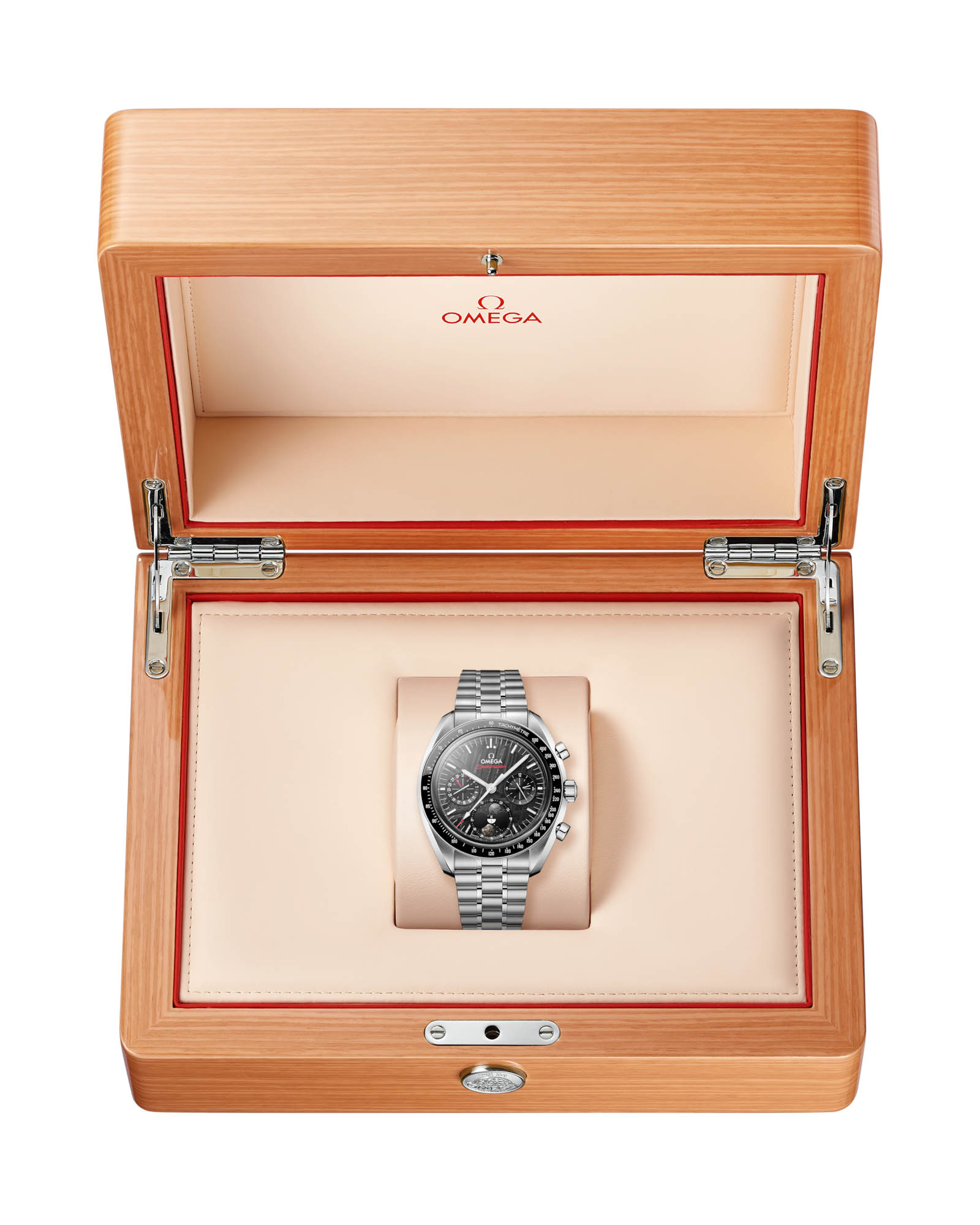 Omega Omega Speedmaster Moonphase 304.30.43.52.01.001 , speedmaster швейцария мужские часы на браслете нержавеющая сталь боковой вид