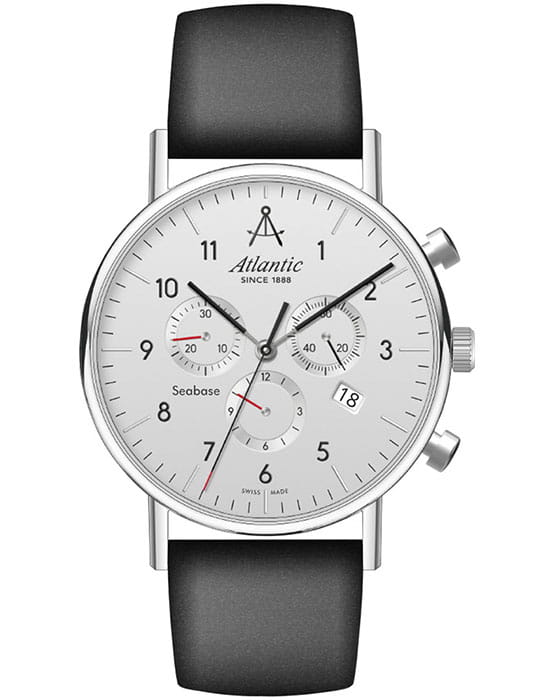 Atlantic Atlantic Seabase 60452.41.25  60452.41.25 кварцевые мужские часы серебристый циферблат, браслет кожаный — вид спереди