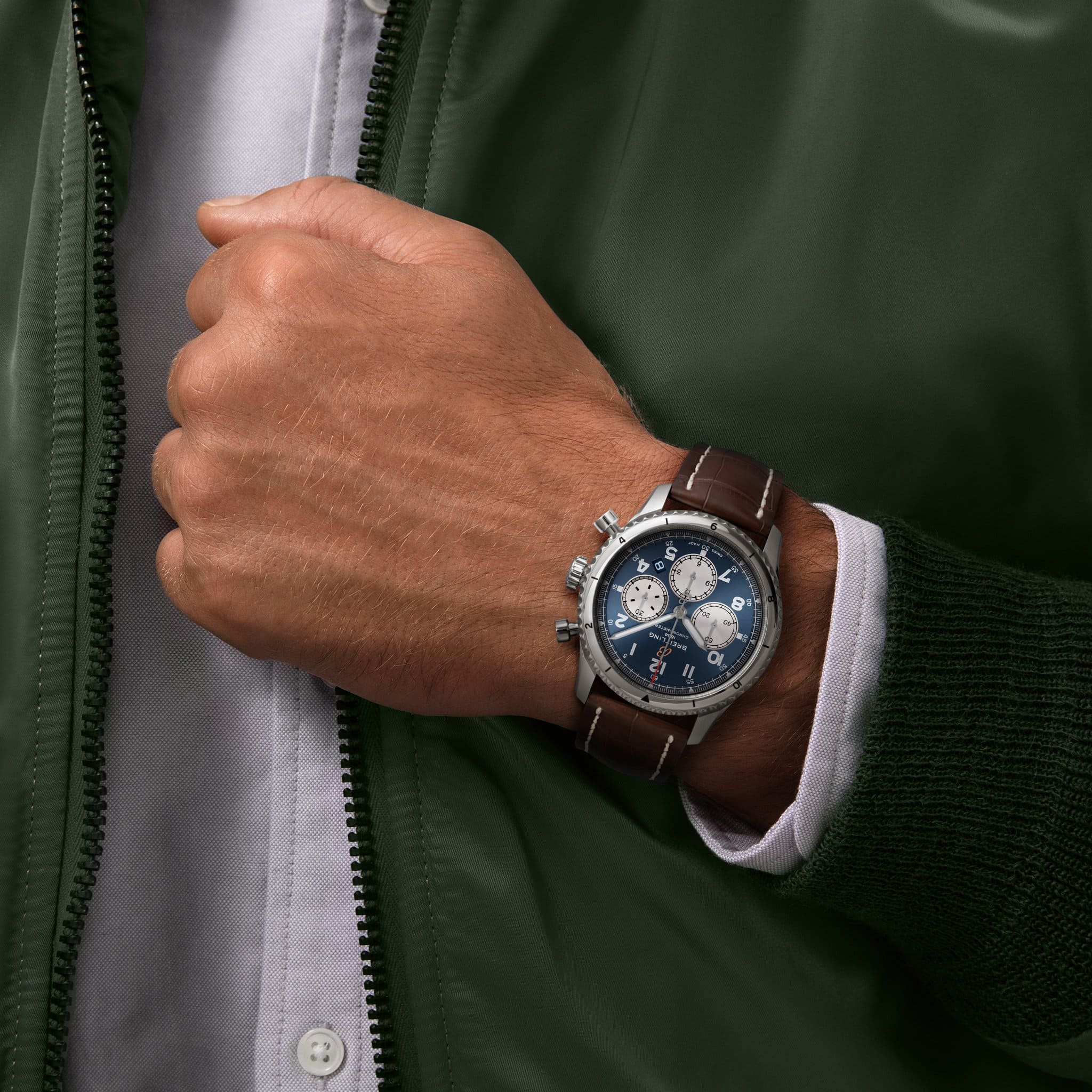 Оригинальные часы Breitling Breitling Aviator 8 B01 Chronograph 43 AB0119131C1P2 механические калибр механизма мануфактурный механизм breitling caliber b01 общий вид