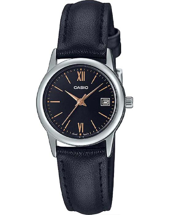 Casio Casio Collection LTP-V002L-1B3  LTP-V002L-1B3 кварцевые женские часы черный циферблат, браслет кожаный — вид спереди